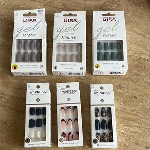 Kiss Gel Fantasy and imPRESS Press-On Nails - Blue, Gray, Pink